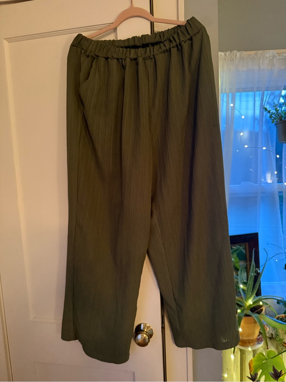 Olive Green Wide Leg Elastic Waist Pants